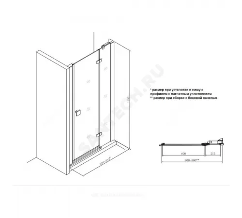 Дверь душевая Metropolis 900х1950мм прозрачное стекло правая, профиль хром Roca MP3409012M