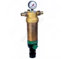 Фильтр сетчатый T-образный латунь Ду 15 Ру25 Тмакс=70 oC G1/2" НР F76S с манометром с обратной промывкой с краном Honeywell-Braukmann F76S-1/2"AAM