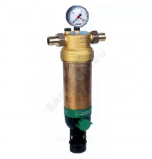 Фильтр сетчатый T-образный латунь Ду 15 Ру25 Тмакс=70 oC G1/2" НР F76S с манометром с обратной промывкой с краном Honeywell-Braukmann F76S-1/2"AAM