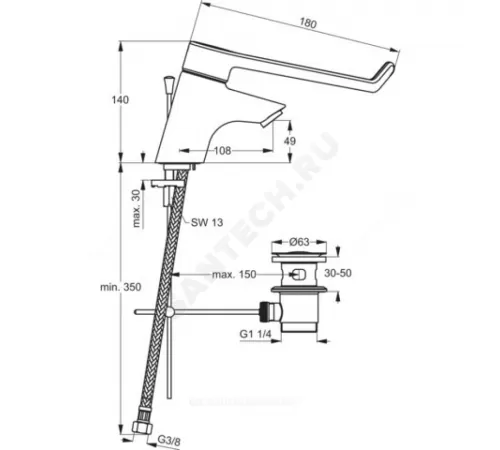 Смеситель для умывальника хирургический локтевой одноручный CERAPLUS Ideal Standard B8219AA