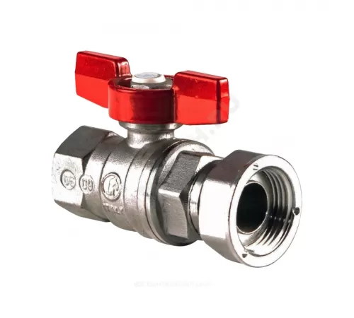 Кран шаровой латунь хром R752 Ду 15х20 Ру42 ВР/нак. гайка полнопроходной бабочка красная с накидной гайкой для счетчиков Giacomini R752X003