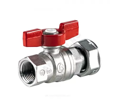 Кран шаровой латунь хром R752 Ду 15х20 Ру42 ВР/нак. гайка полнопроходной бабочка красная с накидной гайкой для счетчиков Giacomini R752X003