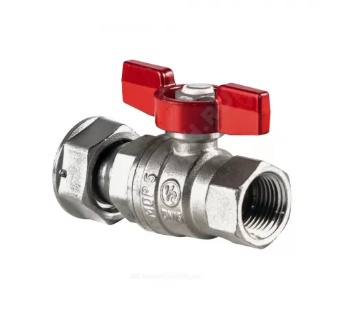 Кран шаровой латунь хром R752 Ду 15х20 Ру42 ВР/нак. гайка полнопроходной бабочка красная с накидной гайкой для счетчиков Giacomini R752X003