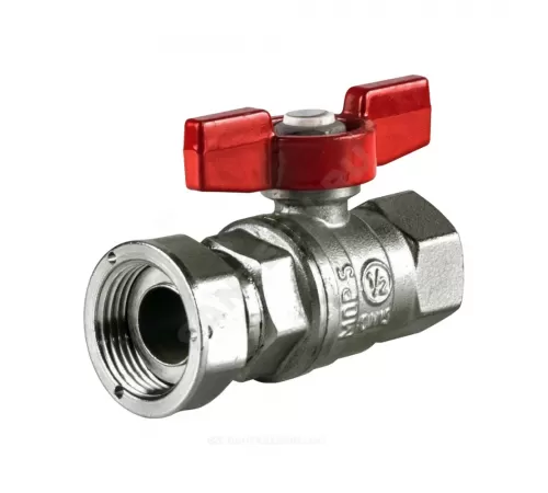 Кран шаровой латунь хром R752 Ду 15х20 Ру42 ВР/нак. гайка полнопроходной бабочка красная с накидной гайкой для счетчиков Giacomini R752X003