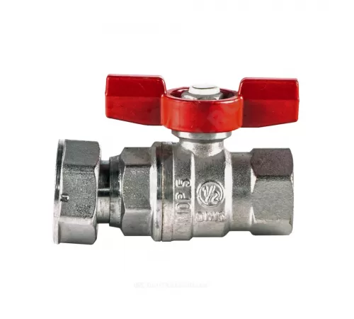 Кран шаровой латунь хром R752 Ду 15х20 Ру42 ВР/нак. гайка полнопроходной бабочка красная с накидной гайкой для счетчиков Giacomini R752X003