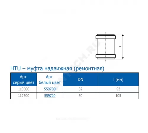 Муфта PP-H ремонтная белая HT HTUw Дн 32 б/нап в/к Ostendorf 559700