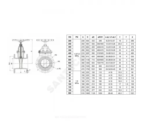 Задвижка чугун 30ч39р аналог МЗВ обрезиненный клин EPDM c гайкой Ду 500 Ру10/16 Тмакс=120C фл RMCX