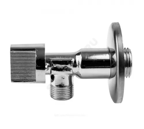 Кран шаровой латунь бытовой хром угловой 1043 G1/2"х3/8" Ру10 НР переходной бабочка с отражателем Aquasfera 1043-01