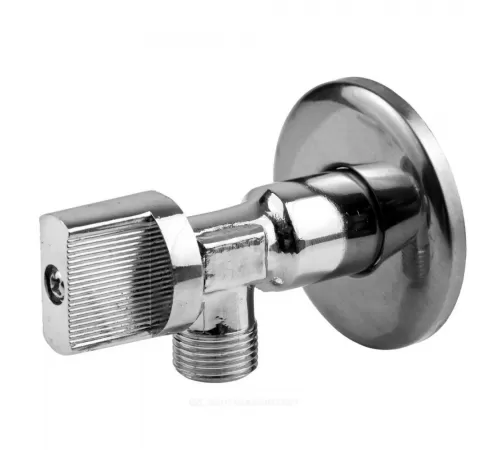 Кран шаровой латунь бытовой хром угловой 1043 G1/2"х3/8" Ру10 НР переходной бабочка с отражателем Aquasfera 1043-01