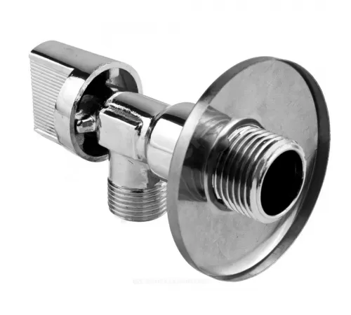 Кран шаровой латунь бытовой хром угловой 1043 G1/2"х3/8" Ру10 НР переходной бабочка с отражателем Aquasfera 1043-01