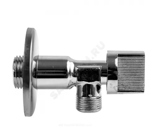 Кран шаровой латунь бытовой хром угловой 1043 G1/2"х3/8" Ру10 НР переходной бабочка с отражателем Aquasfera 1043-01
