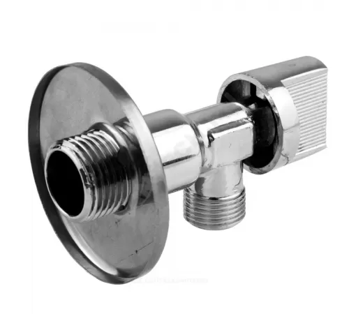 Кран шаровой латунь бытовой хром угловой 1043 G1/2"х3/8" Ру10 НР переходной бабочка с отражателем Aquasfera 1043-01